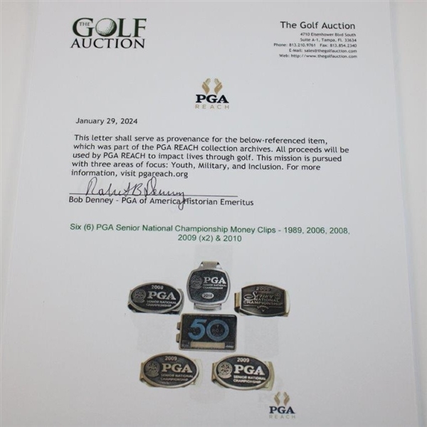 Six (6) PGA Senior National Championship Money Clips - 1989, 2006, 2008, 2009 (x2) & 2010