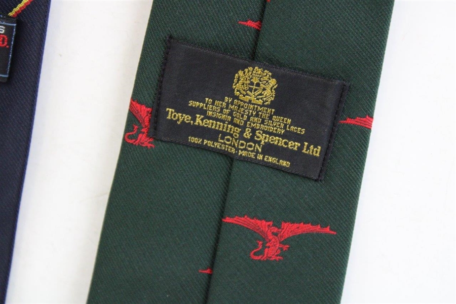 Three (3) Golf Neck Ties - Crown, Royal Guerney GC Centenary, & Dragon (Maroon/Navy/Green)
