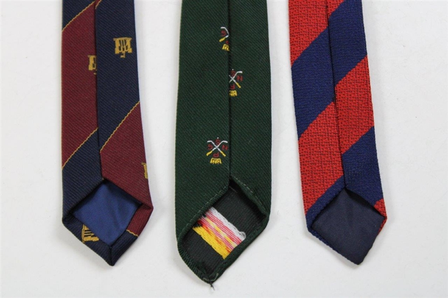 Three (3) Golf Neck Ties - R.N.G.C. 1893-1993, PNGS, & Castle (Striped/Green/Striped)