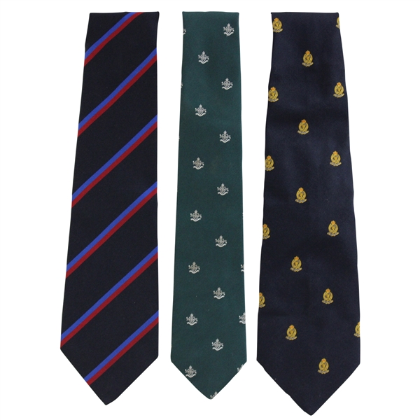 Three (3) Golf Neck Ties - Striped, Clubs & Shield with Crown, & Jeweled Crown (Navy/Green/Navy)