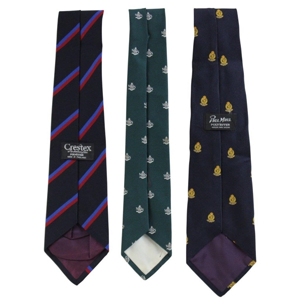 Three (3) Golf Neck Ties - Striped, Clubs & Shield with Crown, & Jeweled Crown (Navy/Green/Navy)