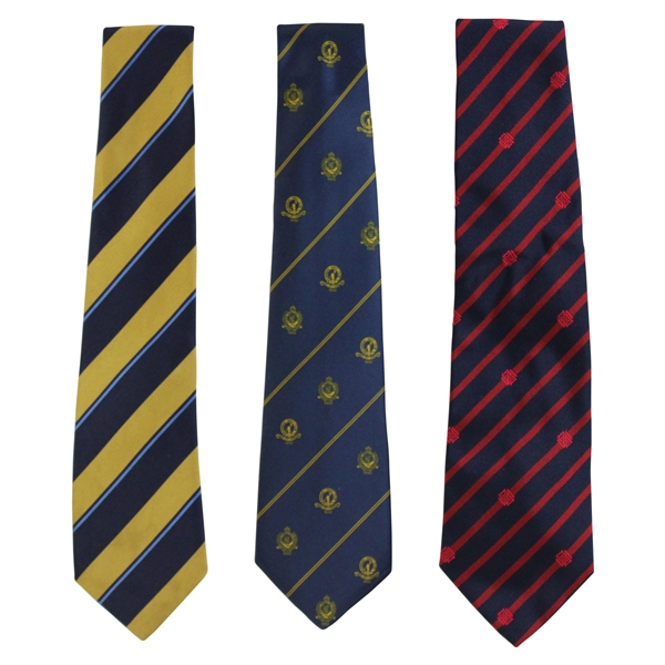 Three (3) Golf Neck Ties - Striped, Royal Durbin Golf Club, & Striped (Striped/Blue/Navy)