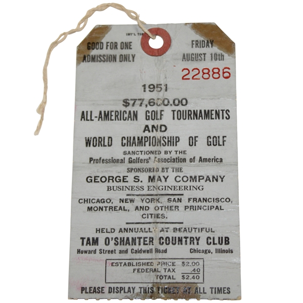 1951 All American Golf Tournament Ticket - Won By Ben Hogan