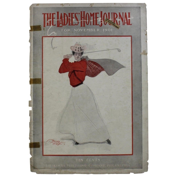 Matted Original 1901 Ladies Home Journal With Lady Golfer On Cover