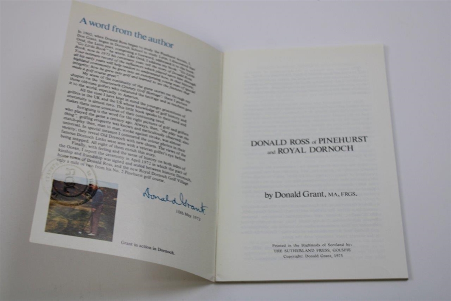 1973 'Donald Ross of Pinehurst & Royal Dornoch' Pamphlet Signed by Author Donald Grant