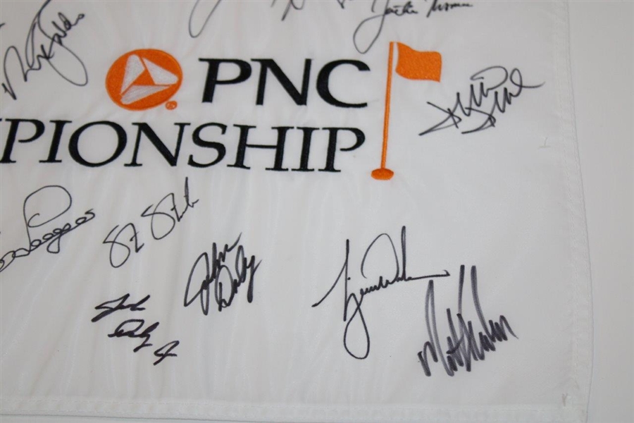 Tiger, Trevino, Sorenstam & others Signed PNC Championship Embroidered Flag JSA ALOA
