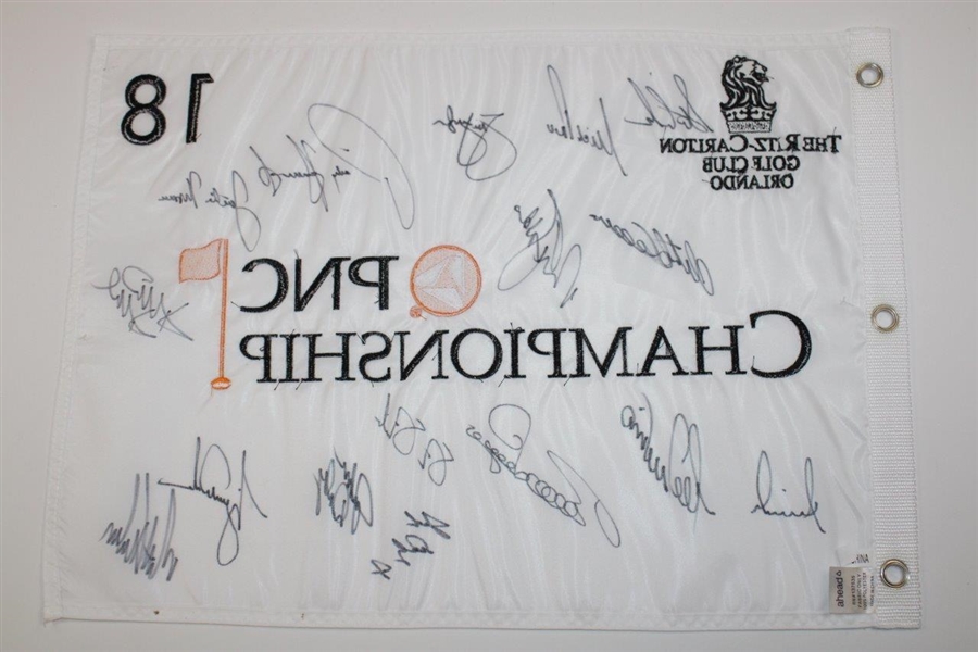 Tiger, Trevino, Sorenstam & others Signed PNC Championship Embroidered Flag JSA ALOA