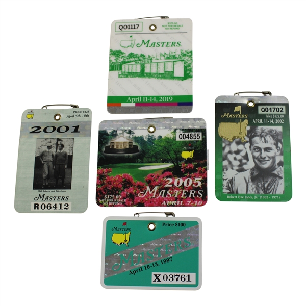 Tiger Woods Masters Five (5) Wins Series Badges - 1997-2001-2002-2005-2019