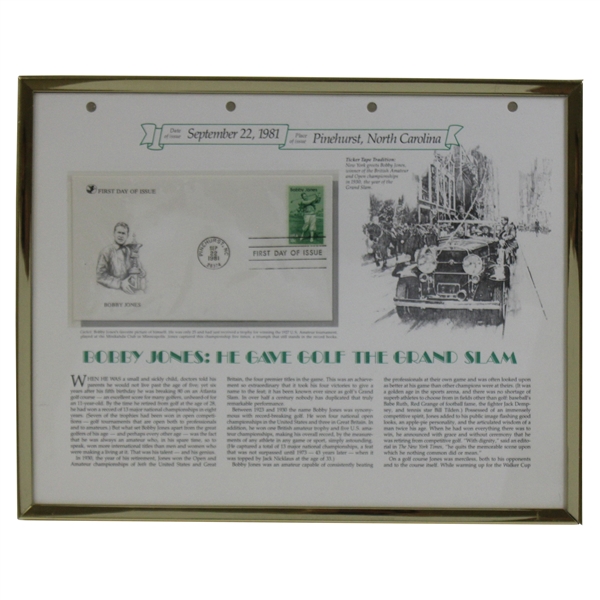Bobby Jones 1981 First Day of Issue Framed Display