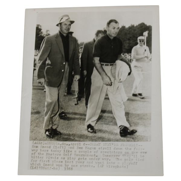 1955 Ben Hogan & Sam Snead Press Photo Walking on Eve of Masters Tournament