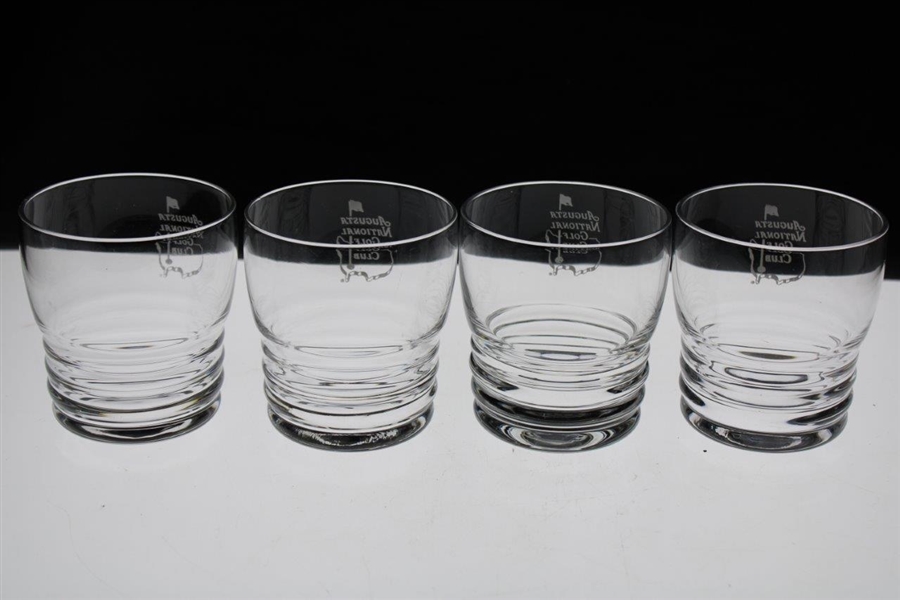 Set of Four (4) Augusta National Golf Club Logo Ribbed Low Ball Glasses