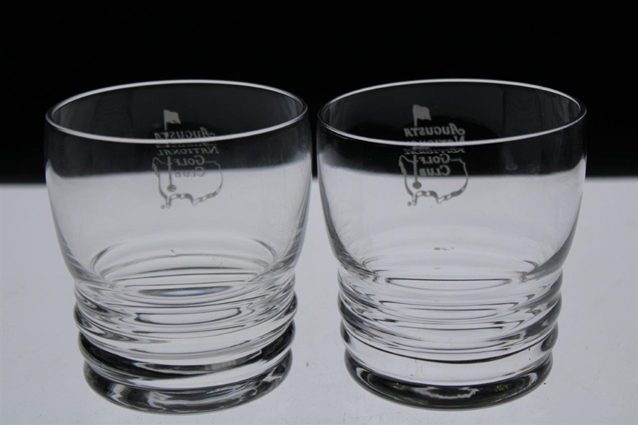Set of Two (2) Augusta National Golf Club Logo Ribbed Low Ball Glasses