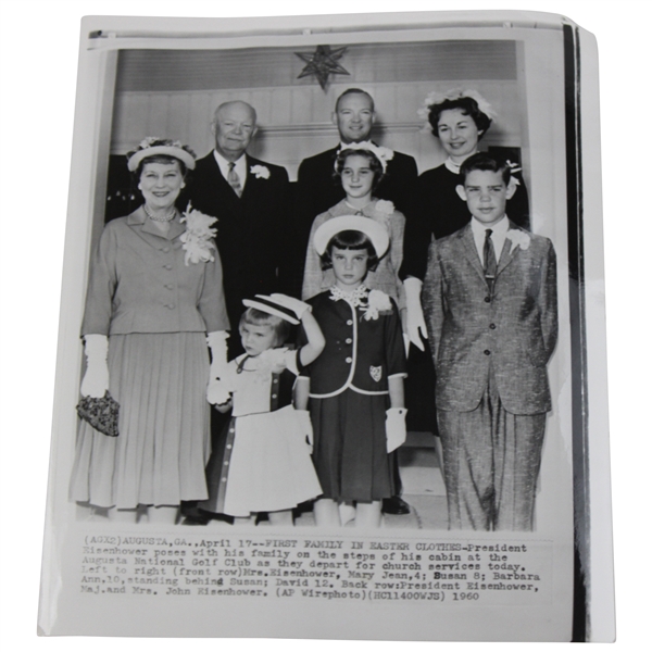 1960 President Eisenhower First Family in Easter Clothes In Front of Mamie's Cabin Press Photo