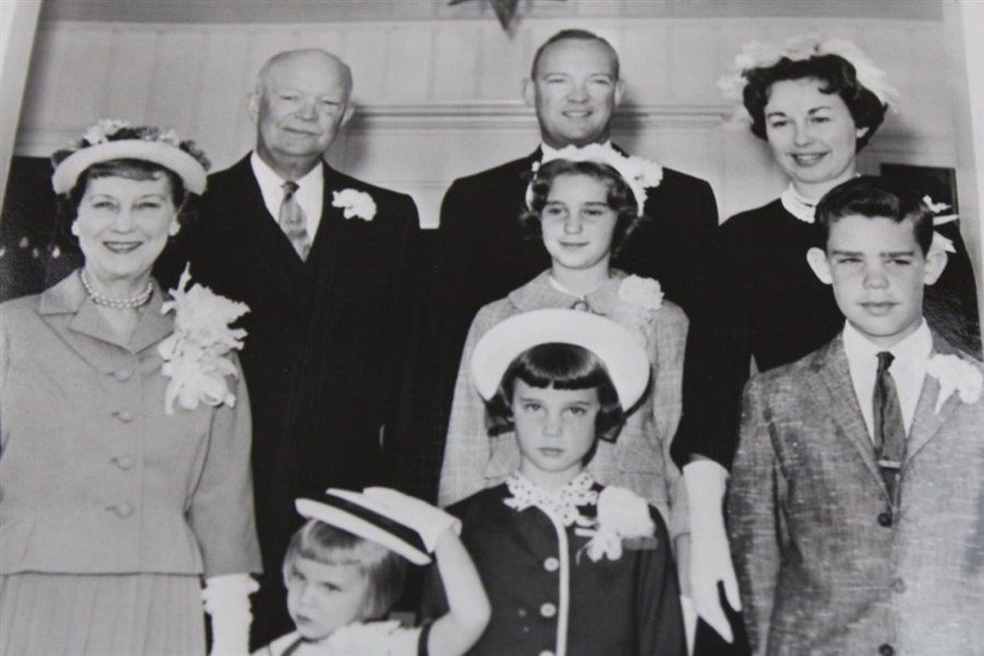 1960 President Eisenhower First Family in Easter Clothes In Front of Mamie's Cabin Press Photo