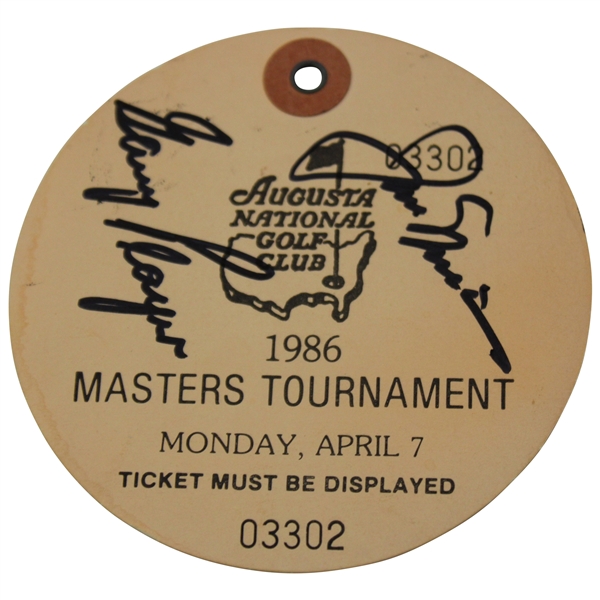 Nicklaus & Player Signed 1986 Masters Monday Ticket #03302 JSA ALOA