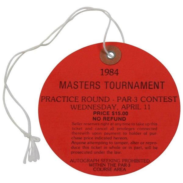 Champ Tommy Aaron Signed 1984 Masters Par Three Contest Ticket #04799 JSA ALOA