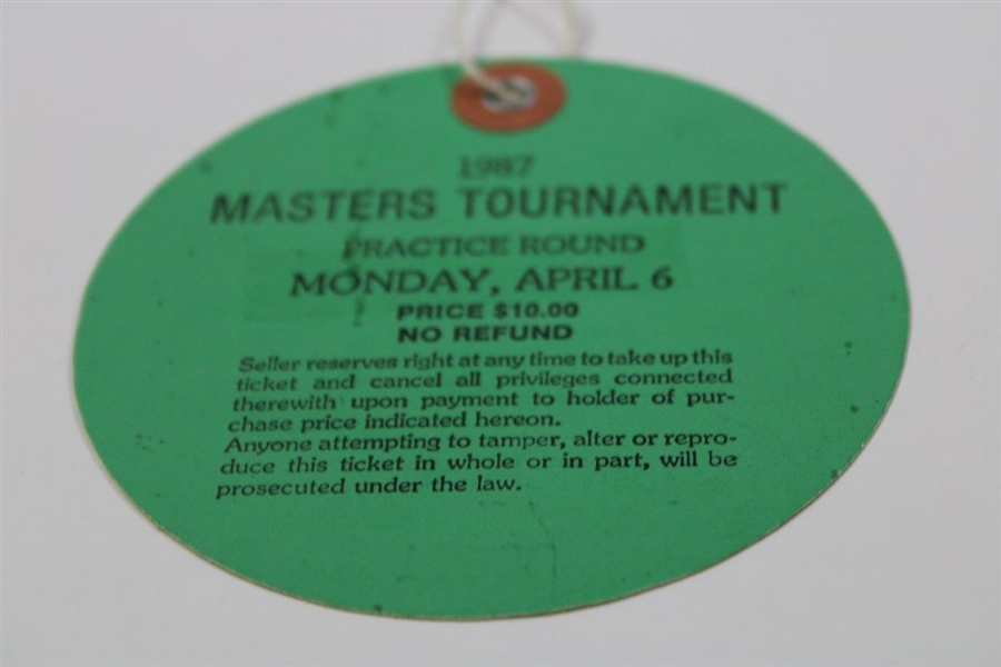 Nicklaus, Couples, Champion Mize & 3 Others Signed 1987 Masters Monday Ticket #06571 JSA ALOA