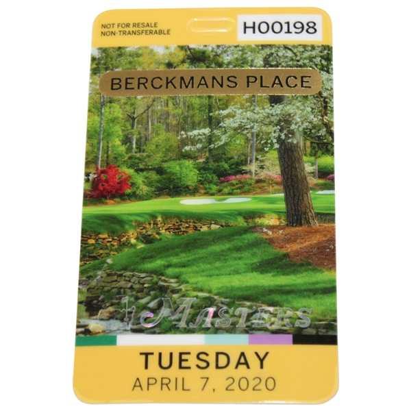 2020 Masters Tournament Berckman's Place Tuesday Badge #H00198
