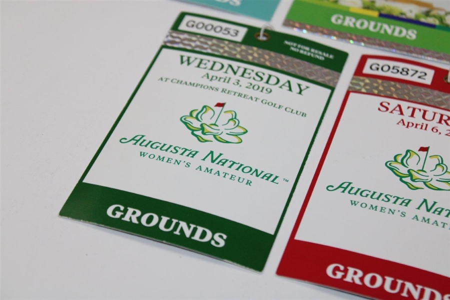 Five (5) Augusta National Women's Amateur Grounds Tickets From Years 2019-2022