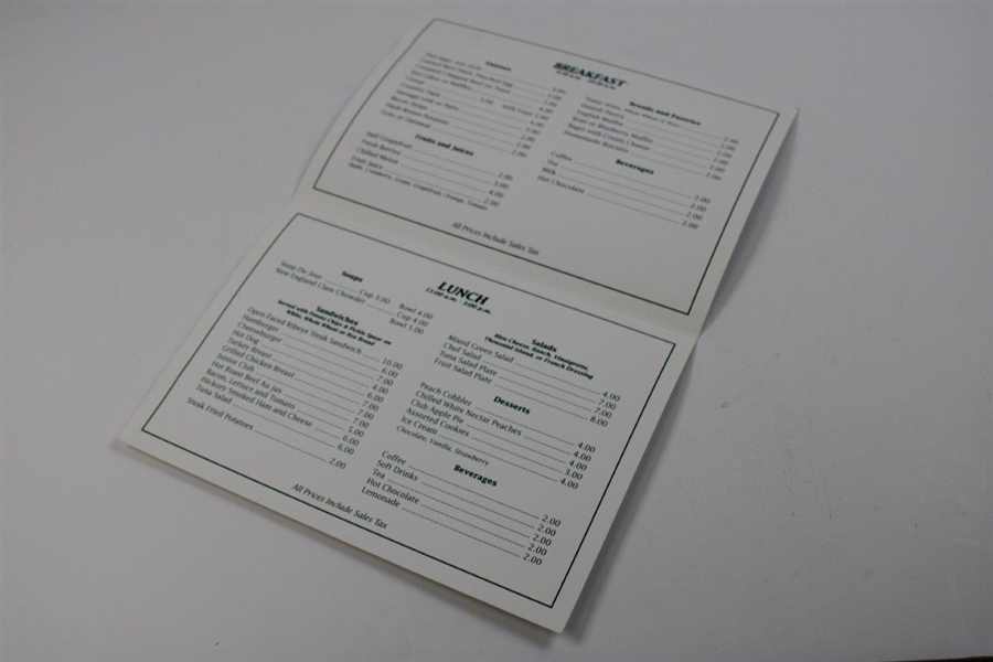 Two (2) Augusta National GC Masters Menus w/1940's & 1952 Clubhouse Terrace Covers