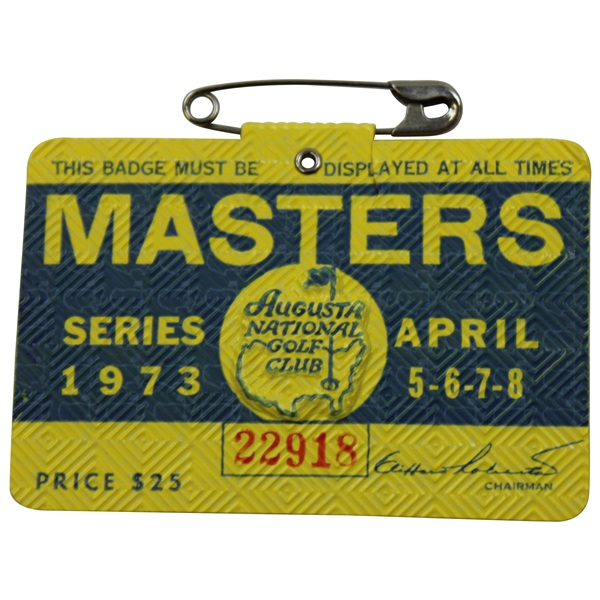 1973 Masters Tournament SERIES Badge #22918 - Tommy Aaron Winner