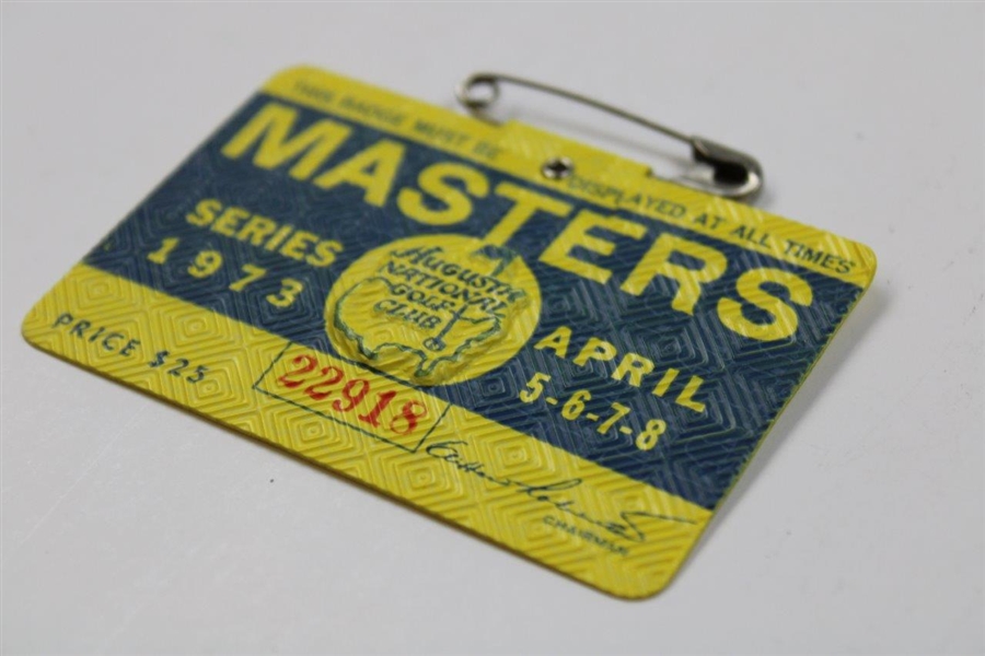 1973 Masters Tournament SERIES Badge #22918 - Tommy Aaron Winner