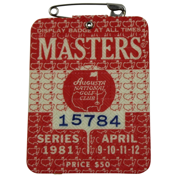 1981 Masters Tournament SERIES Badge #15784 - Tom Watson 2nd Masters Win