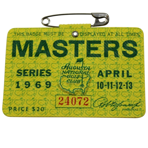 1969 Masters Tournament SERIES Badge #24072 - George Archer Winner