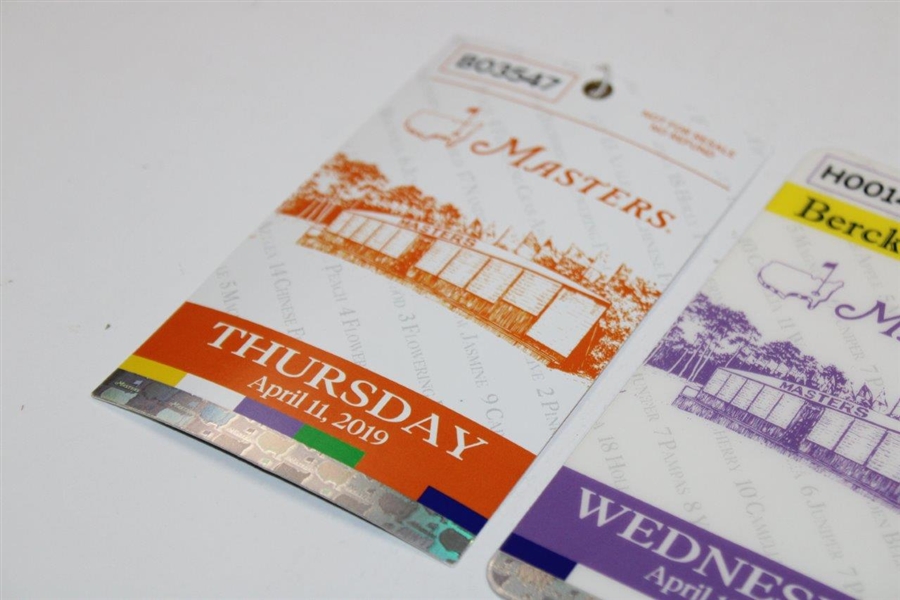 2019 Masters Berckmans Place Wednesday Badge & Two (2) Thursday Tickets