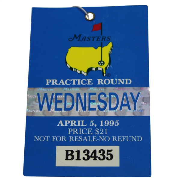 1995 Masters Tournament Wednesday Practice Rd Ticket #B13435 - Tiger Woods' Masters Debut
