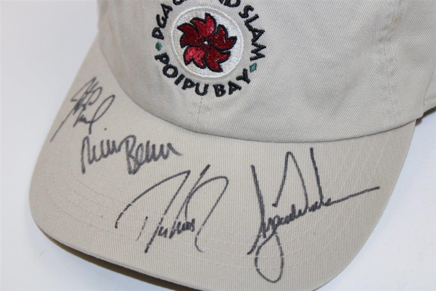 Woods, Leonard, Beam & Love Signed 2002 PGA Grand Slam Hat JSA ALOA