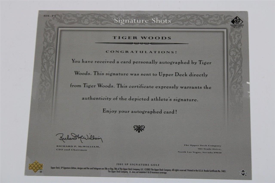 Tiger Woods Signed 2005 Upper Deck Signature Shots Photo/Card JSA ALOA