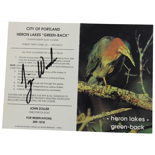 Tiger Woods Signed Heron Lakes Green-Back Scorecard From 1993 JSA ALOA