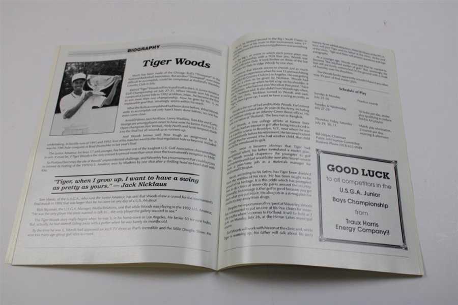 Tiger Woods Signed 1993 U.S. Junior Amateur Championship Program JSA ALOA