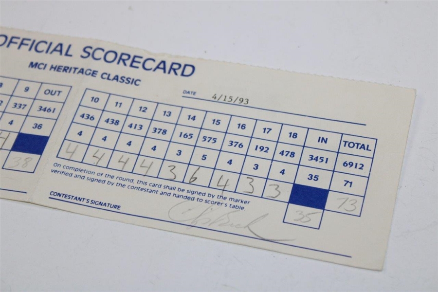 Phil Mickelson & Chip Beck Signed 1993 MCI Heritage Classic Used Scorecard