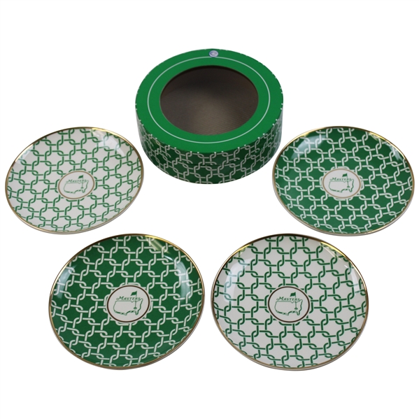 Four (4) Masters Tournament Logo Green/White Cocktail Plates in Original Box