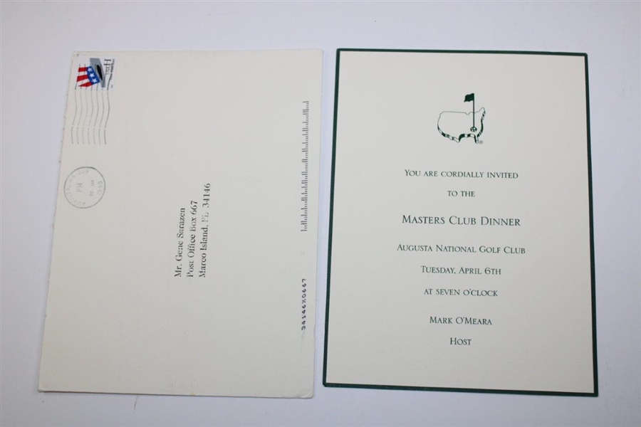 Gene Sarazen's Personal Invitation To 1999 Masters Club Dinner w/ Envelope