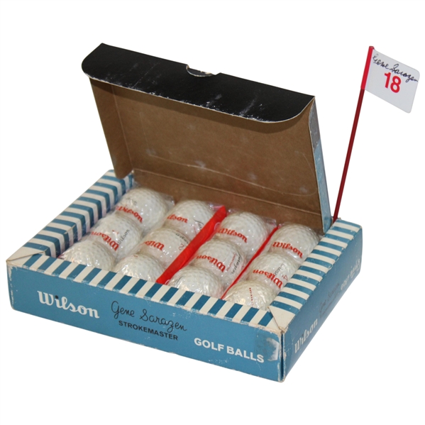 Gene Sarazen Wilson Strokemaster Dozen Golf Ball in Box w/Sarazen Flag - Sarazen Collection