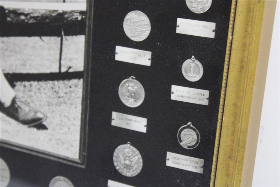 Gene Sarazen Donated Medals to Brooklawn CC B&W Framed Photo Display - Sarazen Family Collection
