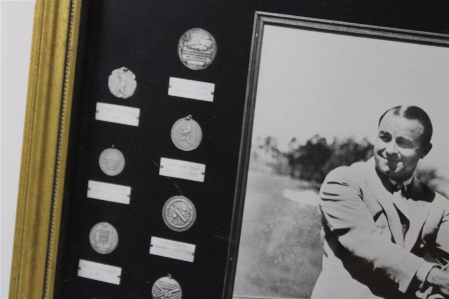 Gene Sarazen Donated Medals to Brooklawn CC B&W Framed Photo Display - Sarazen Family Collection