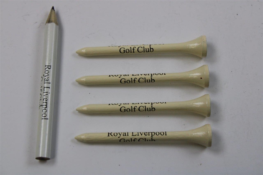 Royal Liverpool Hoylake Valuables Bag w/Four (4) Course Logo Tees & Course Logo Pencil