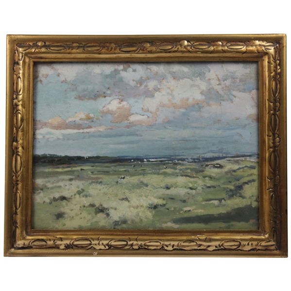 Early 1900s Royal Troon Golf Club 11th Tee Scene Painting - Framed
