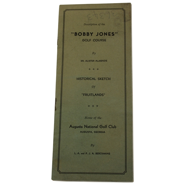 1933 Augusta National Bobby Jones Golf Course Historical Sketch by Dr. Alister MacKenzie