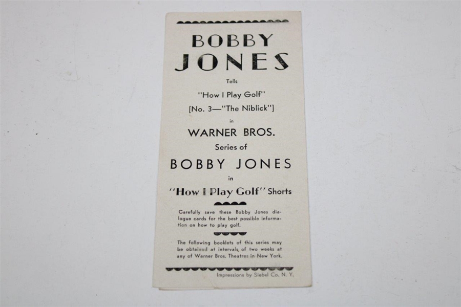 Bobby Jones In “How I Play Golf” Movie Pamphlet