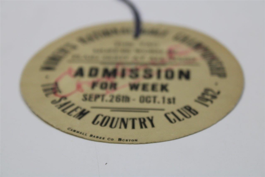 1932 USGA Women's Amateur Championship - Full Week Admission Badge.