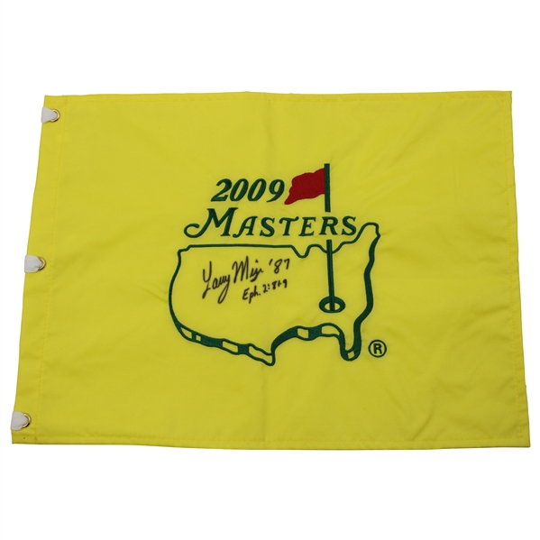 Larry Mize Signed 2009 Masters Embroidered Flag Inscribed '87' JSA ALOA