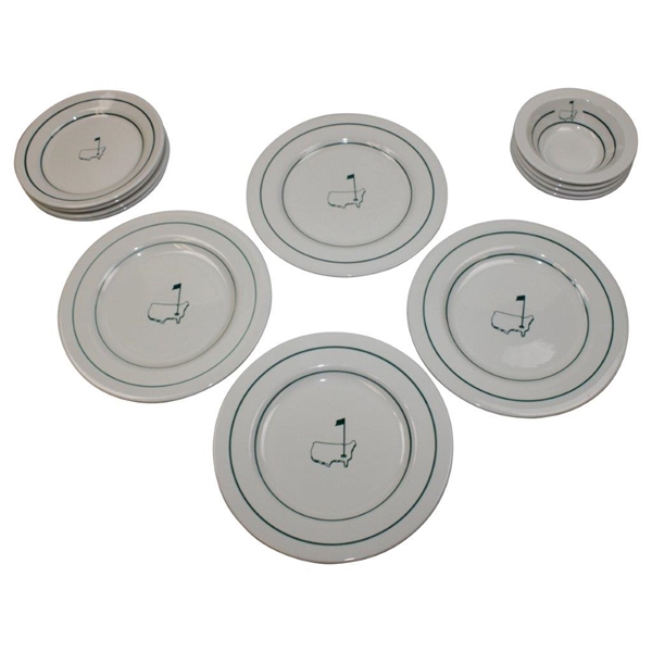 Set of Four (4) Classic Masters Logo Ceramic Dinner Plates, Salad Plates & Bowls