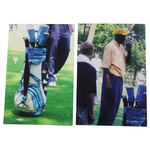 Two (2) Original Michael Jordan Golfing & Carolina Blue Golf Bag Photos