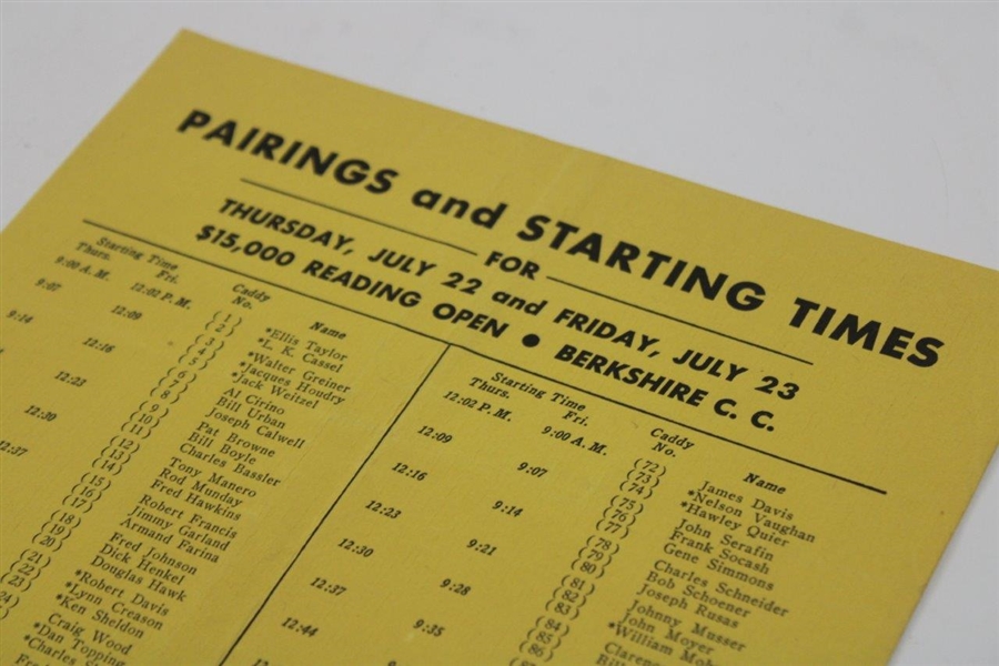 1948 Reading Open Pairing Sheet  - Berkshire C.C. Won by Ben Hogan