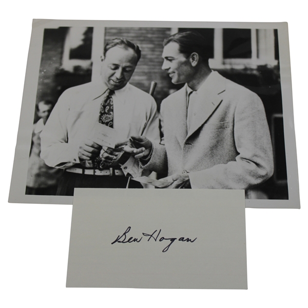1942 Ben Hogan Hale America at Ridgemoor CC Press Photo w/Hogan Signed 3x5 JSA ALOA